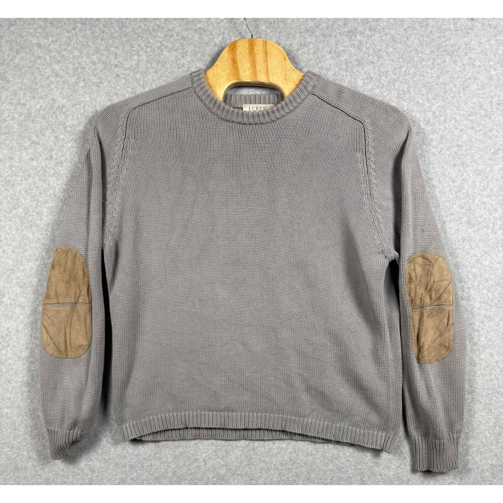J.Crew Sweater Mens XL Grey Cotton Elbow Patches Crewneck